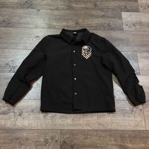 Metal Mulisha Wicked Full Zip Black Coaches Jacket Skull Helmet Distressed Large